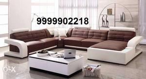 Brand new L shape sofa set with same wooden center table