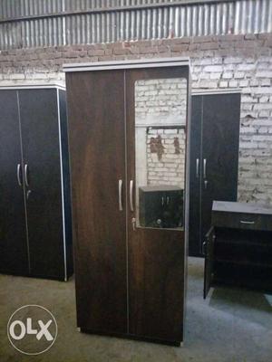 Free home delivery Brown Wooden Wardrobe With Mirror size