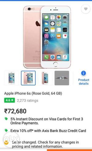 I phone 6s 64 GB gold colour Look like new mobile