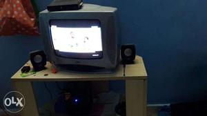 Portable Gray CRT Television with table