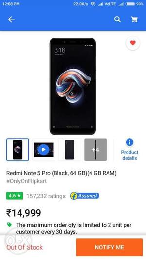 Mi Note 5 Pro - 4GB RAM 64 ROM Black