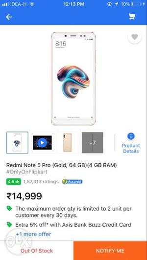 Mi note 5 pro seal pack gold 4gb 64 gb