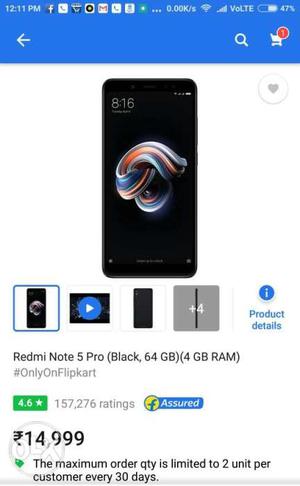 Redmi Note 5 Pro Black Colour.. 4GB 64GB