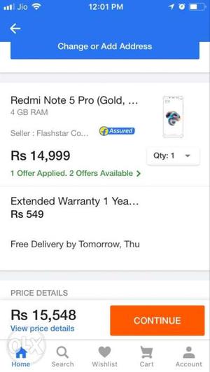 Redmi Note 5 Pro (Gold) 4GB Ram and 64GB