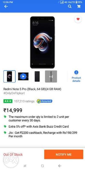 Redmi Note 5 Pro Sealed Pack 4GB + 64GB Black