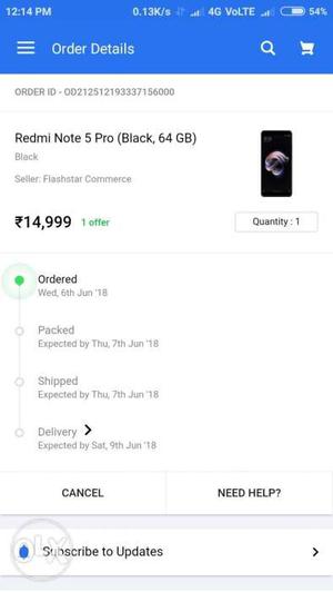 Redmi note 5 Pro 4GB ram 64 GB storage black