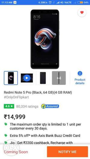 Redmi note 5 pro 4gb Ram 64gb inbiuld New Black