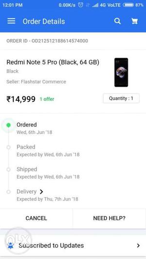 Redmi note 5 pro. Black 4gb ram, 64 gb internal.