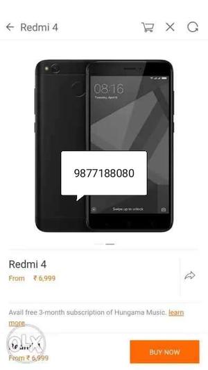 2gb16gb redmi4 black 100%brand new phone all