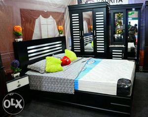 Black Wooden Flat Bed bedroom set. Combo offer.