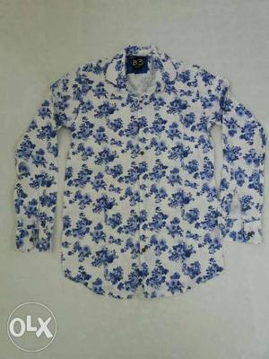 Blue And White Floral Dress Shirt