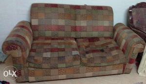 Brown And Multicolored Fabric 2-seat Sofa