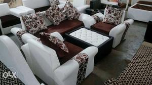 Brown, White, And Red Floral Sofa Set