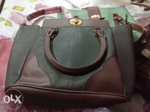 Green And Brown Leather Tote Bag