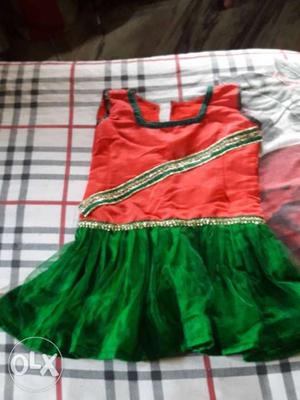 Green And Red Spaghetti Strap Dress
