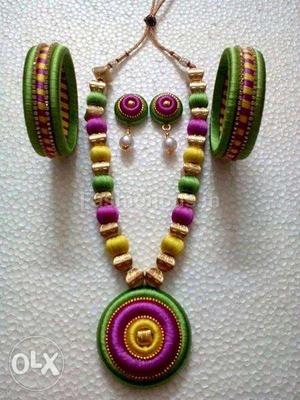 Green, Pink, And Yellow Beaded Necklace