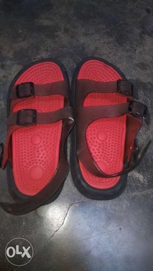 Pair Of Red-and-black Sandals
