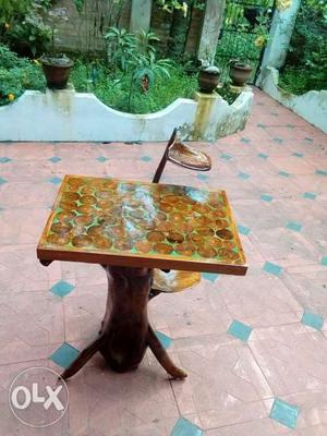 Rectangular Brown Wooden Pedestal Table