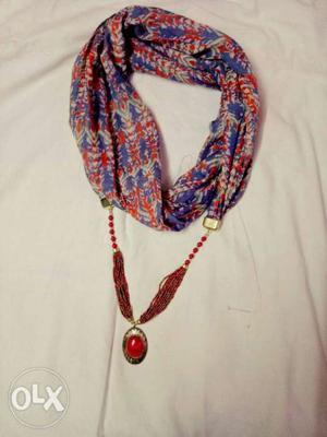 Red, Blue, And White Beaded Necklace