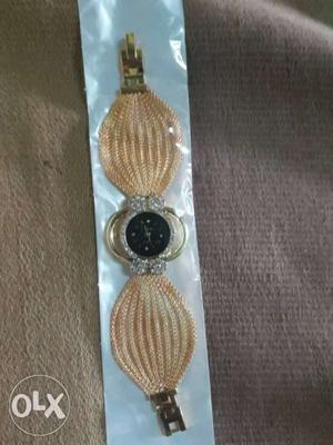 Round Silver-colored Gemstone Encrusted Watch
