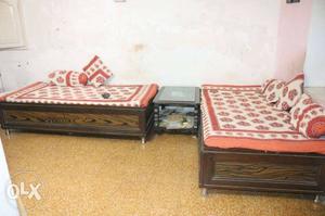 Two Brown Pure SAG Wooden Bed With Mej (Tipped)