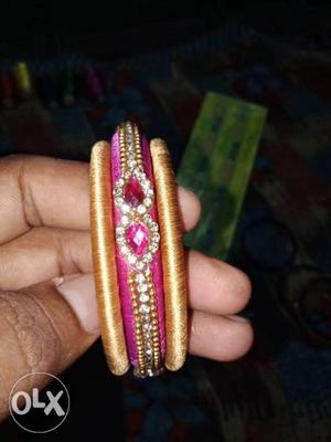 Women's Beige And Pink Bangle Bracelet