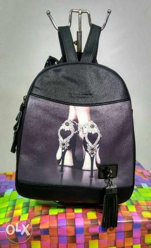 Balck And Purple Leather Backpack