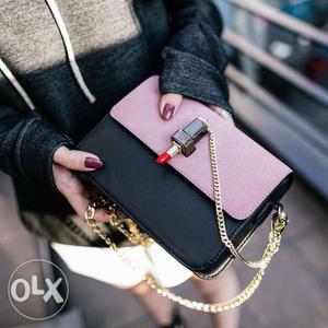 Black And Pink Leather Sling Bag