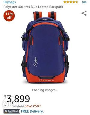 Blue And Orange Skybag Polyester Laptop Backpack