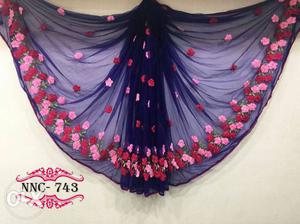 Blue And Red Floral Shawl