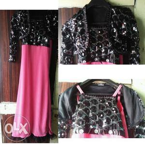 Colour pink stretchable cloth with black jecket
