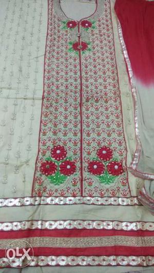 Cotton dress with embroidery, red cotton salwar