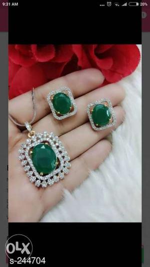 Gemstone Earrings And Green Gemstone Pendant Necklace