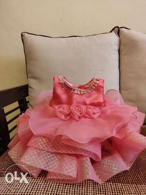 Girl's Pink Sleeveless layered Dress