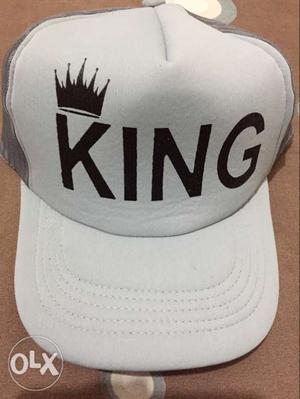 New White And Black King-printed cap