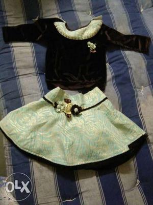 Nice velvet top and glossy skirt for 2 year girl
