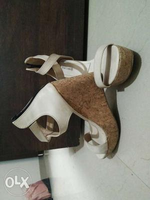 Pair Of Brown Leather Open-toe Wedge Sandals