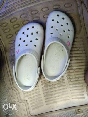 Pair Of White Rubber Crocs