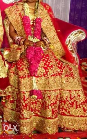 Red and golden lehnga only one time used