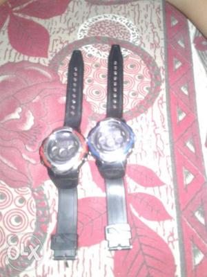 Two Round Digital-chronograph Watches