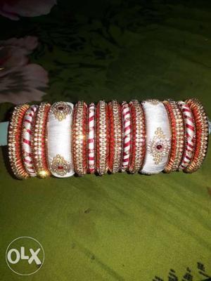 White And Red Silk Bangle Lot