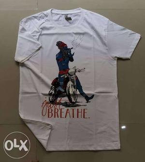 White Just Breathe-printed Crew-neck T-shirt