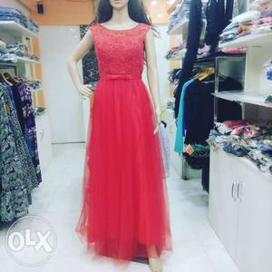 Women's Red Sleeveless party wear gown