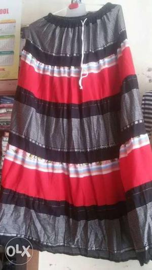 Women's Red, White, And Black Striped Skirt