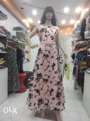 Women's pink nd black Sleeveless party wear gown