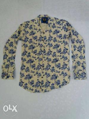 Yellow And Blue Floral Dress Shirt
