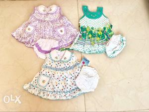 3 new cotton frocks for baby. Can be used or gifted