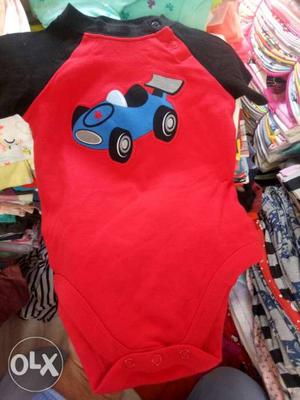 Baby's Black And Red Car Printed Onesie