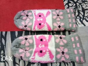 Baby's White And Pink Knit Socks