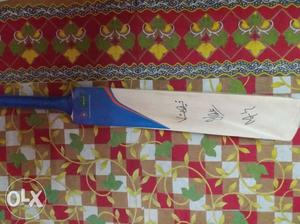Blue And Brown Wooden Cricket Bat